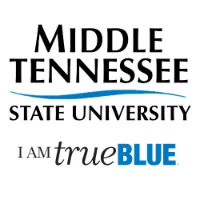 Logo for Middle Tennessee State University featuring the text Middle Tennessee State University with a blue wave, and below it, the phrase I am true BLUE with true BLUE emphasized in blue.