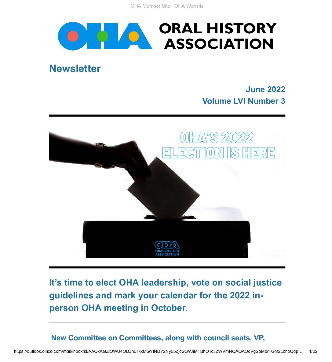 2022 June Newsletter Oral History Association 