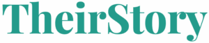 Green text on a light background reads “TheirStory” in a large, serif font.