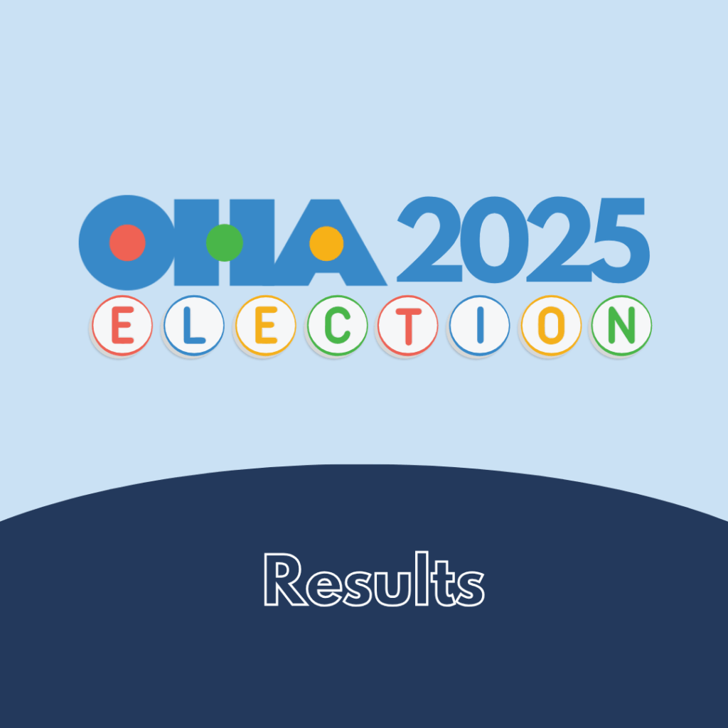 OHA 2025 Election Results graphic with colorful text on a light blue background.