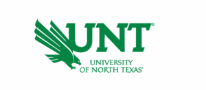 The green logo of the University of North Texas features the letters UNT with a stylized eagle on the left, and University of North Texas written below.